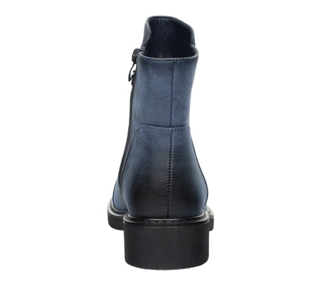 Niebieskie półbuty damskie ocieplane za kostkę na zamek eleganckie Jezzi