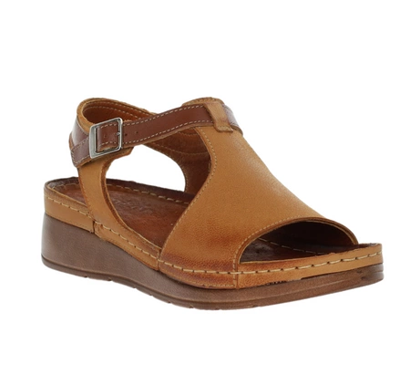 Skórzane sandały damskie szyte na płaskiej podeszwie Gino Fabiani