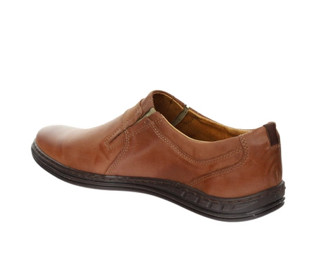 Brązowe skórzane półbuty męskie wsuwane szyte POLBUT