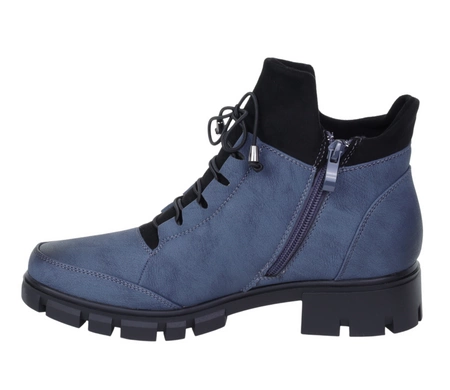 Damskie zimowe traperki płaskie granatowe ocieplane Jezzi