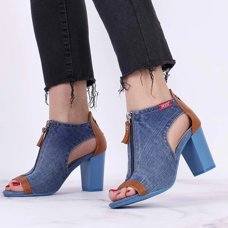 Sandały damskie dżinsowe na obcasie na zamek JEZZI
