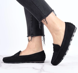 Czarne zamszowe mokasyny damskie z eko skóry Jezzi