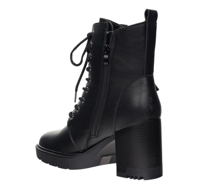 Czarne botki zimowe na słupku i platformie skórzane z eko skóry Jezzi