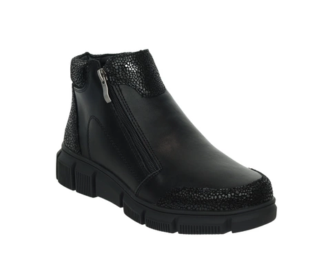 Czarne skórzane buty zimowe damskie trzewiki komfortowe ciepłe Jezzi