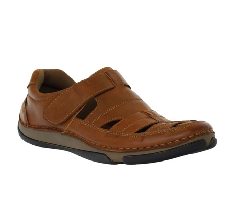 Brązowe skórzane sandały męskie komfortowe zabudowane na rzep American Club