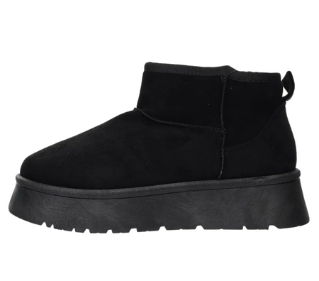 Czarne zamszowe botki niskie na platformie EMU śniegowce mukluki- rozmiarówka zaniżona