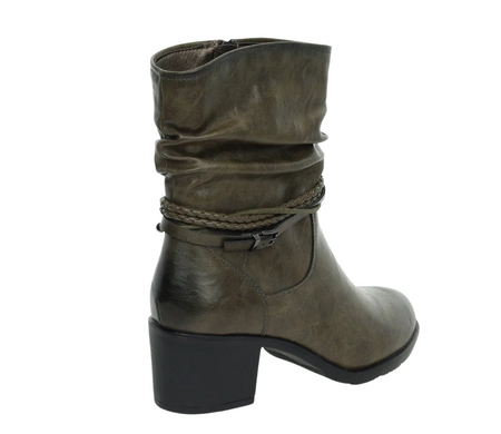 Ciemnoszare botki damskie na obcasie ocieplane na zamek Jezzi