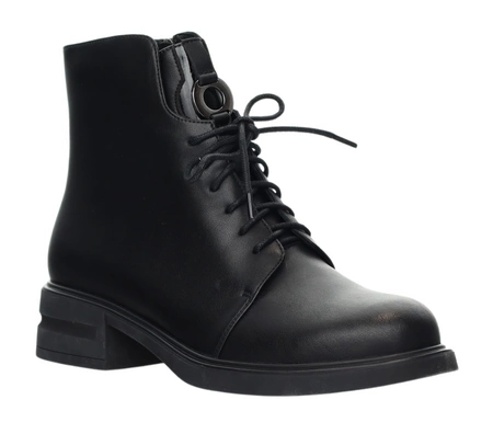 Eleganckie czarne botki jesienne na płaskim obcasie skórzane Gino Fabiani