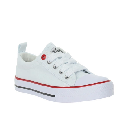 Białe trampki dziecięce sznurowane na białej grubej podeszwie American Club