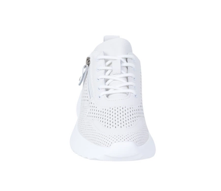 Białe lekkie adidasy damskie skórzane na zamek i sznurowadła Vinceza