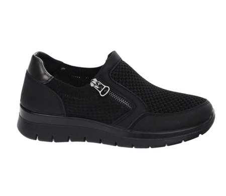 Czarne komfortowe półbuty damskie na zamek sportowe UNISOFT