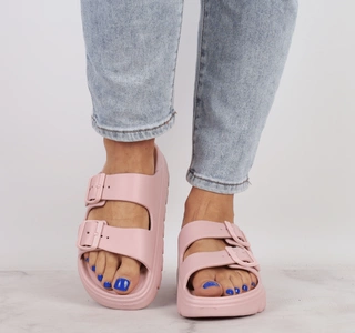 Piankowe klapki damskie regulowane brudny róż NEWS