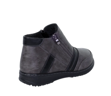 Ciemnoszare trzewiki damskie botki zimowe babcine na dwa zamki UNISOFT