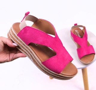 Różowe skórzane sandały damskie na platformie Hiszpańskie El Pimpi