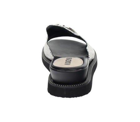 Srebrne eleganckie klapki damskie na niskiej koturnie Daszyński