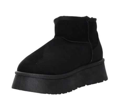Czarne zamszowe botki niskie na platformie EMU śniegowce mukluki- rozmiarówka zaniżona