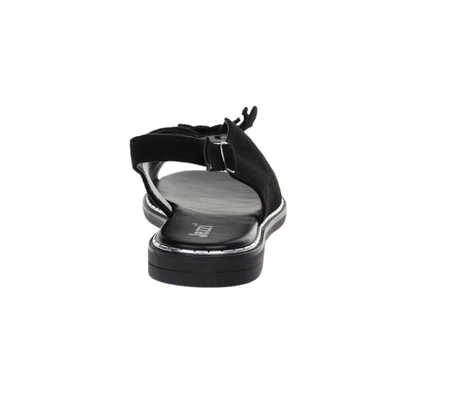 Modne sandały płaskie czarne zabudowane na szeroką stopę Jezzi