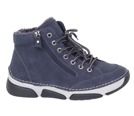 Granatowe botki damskie dobrze ocieplone trzewiki sznurowane i na zamek