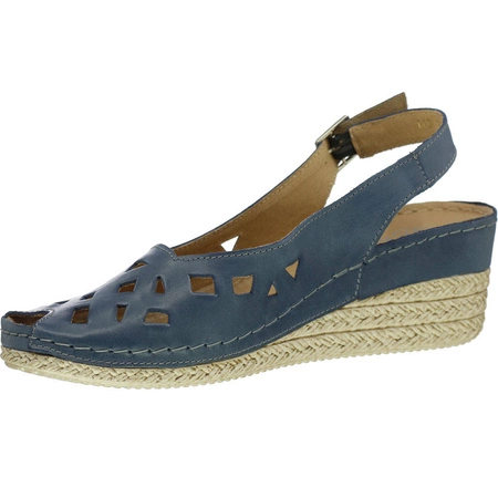 Skórzane sandały damskie na koturnie szyte komfortowe Helios