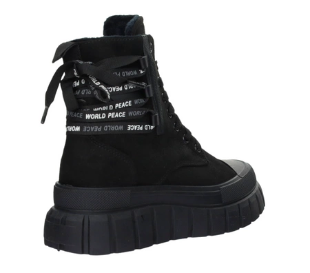 Czarne sportowe buty zimowe damskie  sznurowane NEWS