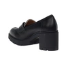 Czarne licowe półbuty na obcasie i platformie mokasyny z klamrą Jezzi