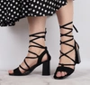 Seksowne czarne sandały damskie na obcasie sznurowane i wiązane na kostce  Jezzi