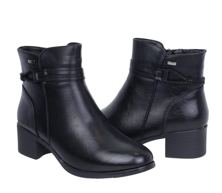 Czarne klasyczne botki damskie eleganckie na średnim obcasie komfortowe Jezzi