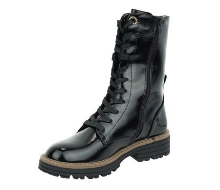 Czarne lakierowane glany damskie ocieplane zimowe Jezzi model ASA259-10