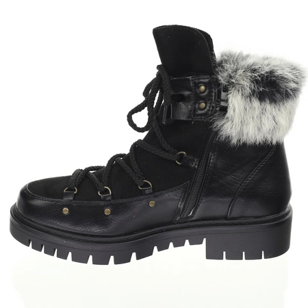 Czarne botki płaskie z futerkiem buty zimowe Jezzi