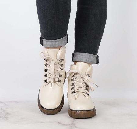 Beżowo-brązowe eleganckie trzewiki damskie zimowe buty płaskie JEZZI