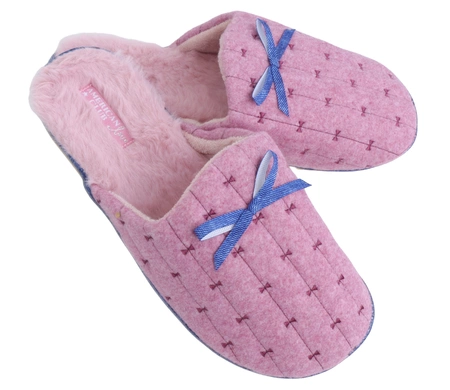 Różowe kapcie damskie pantofle po domu zimowe zabudowane American
