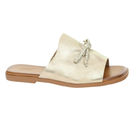 Złote eleganckie klapki damskie płaskie Jezzi
