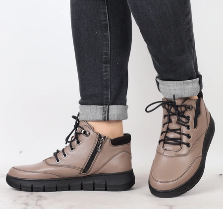 Skórzane półbuty damskie zimowe ocieplane Helios