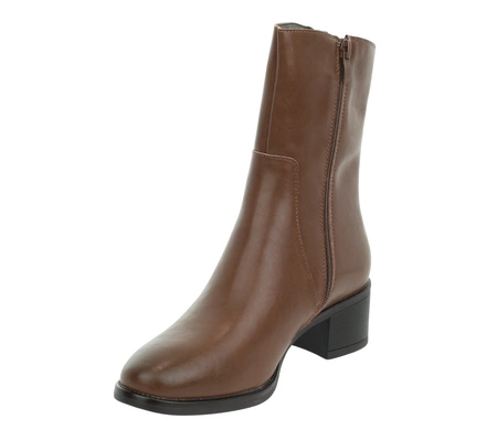 Brązowe czekoladowe botki skórzane ocieplane na niskim obcasie Jezzi