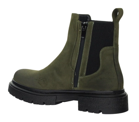 Botki khaki zimowe za kostkę ocieplane na zamek z elastyczną cholewką khakiJezzi