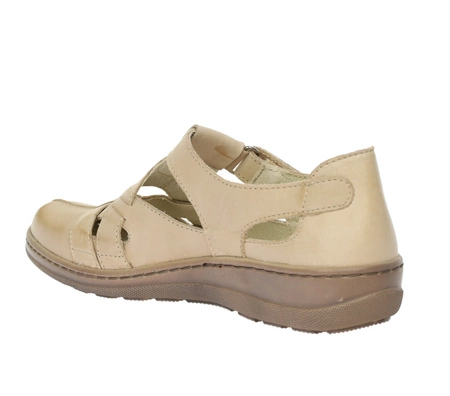 Beżowe czółenka skórzane płaskie komfortowe na rzep Helios