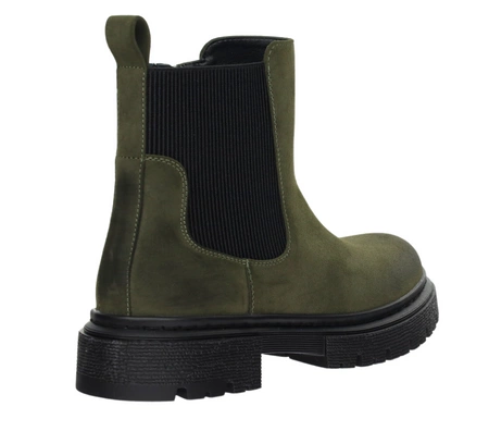 Botki khaki zimowe za kostkę ocieplane na zamek z elastyczną cholewką khakiJezzi