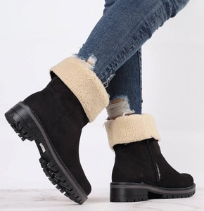 Czarne buty zimowe skórzane ocieplane naturalną wełną Polskie Gino Fabiani