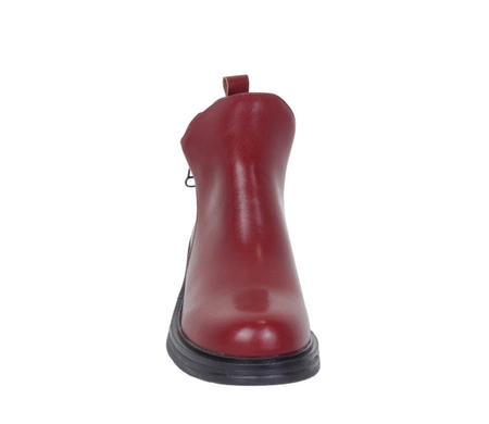 Czerwone skórzane botki damskie zimowe półbuty ocieplane Jezzi