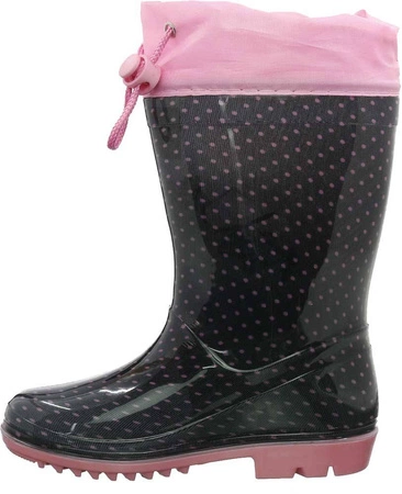Kalosze dziecięce czarno-różowe ze ściągaczem American Club