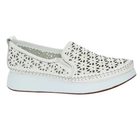 Skórzane białe półbuty damskie komfortowe mokasyny wsuwane MODO