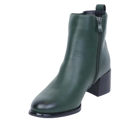 Zielone botki damskie eleganckie na niskim obcasie ocieplane Jezzi