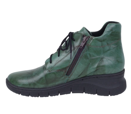 Zielone skórzane buty damskie zimowe komfortowe botki na zamek i sznurowadła Gino Fabiani