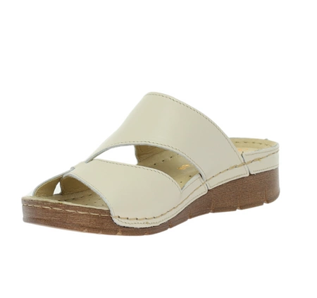 Zdrowotne szyte klapki damskie skórzane regulowane na rzep Gino Fabiani - Produkt Polski