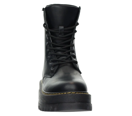 Czarne glany damskie botki traperki na platformie NEWS