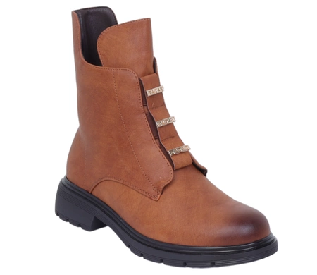 Brązowe botki damskie płaskie eleganckie i wygodne Jezzi