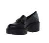 Czarne licowe mokasyny damskie półbuty na obcasie i platformie VINCEZA
