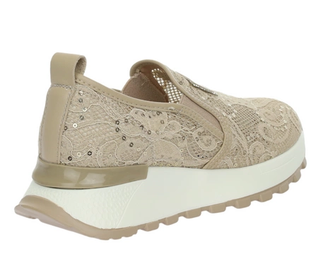 Beżowe eleganckie buty damskie sportowe koronkowe z cekinami VINCEZA
