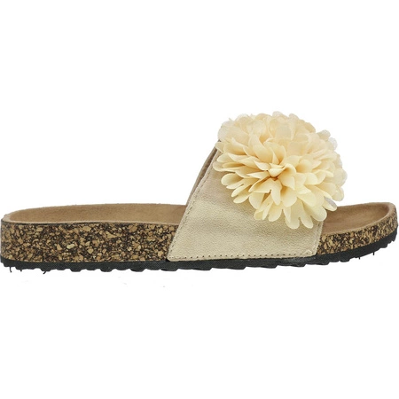 Klapki damskie płaskie korkowe cieliste z kwiatkami Jezzi