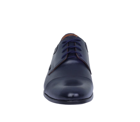 Granatowe męskie półbuty garniturowe ze skóry naturalnej